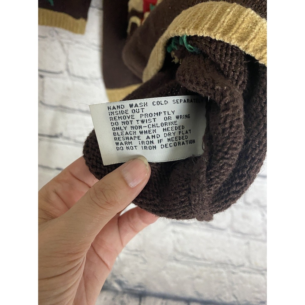 Vtg Nutcracker Brown Embroidered Ugly Christmas Tree Bear Sweater Women's LARGE - Picture 10 of 12